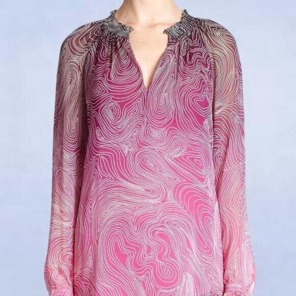 Diane Von Furstenberg Leysa Pink Silk Blouse - Size 2 - Picture 1 of 11